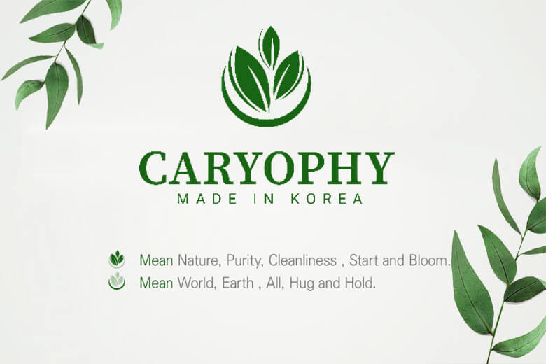 Thương hiệu Caryophy với màu xanh chủ đạo, tượng trưng cho thành phần từ thiên nhiên