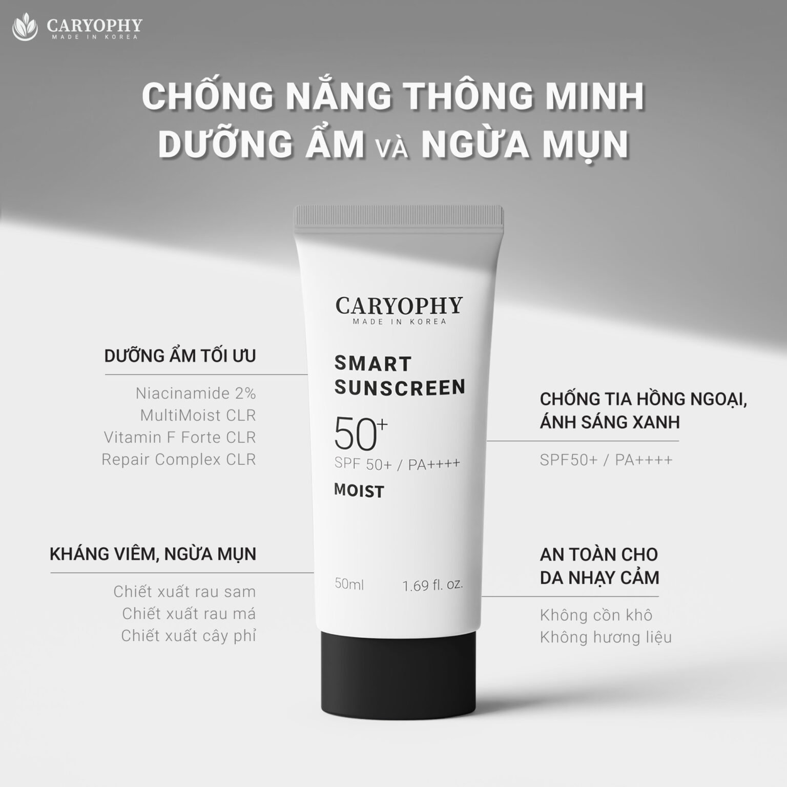Kem chống nắng Caryophy - MOIST chiết xuất từ bộ đôi rau má, rau sam